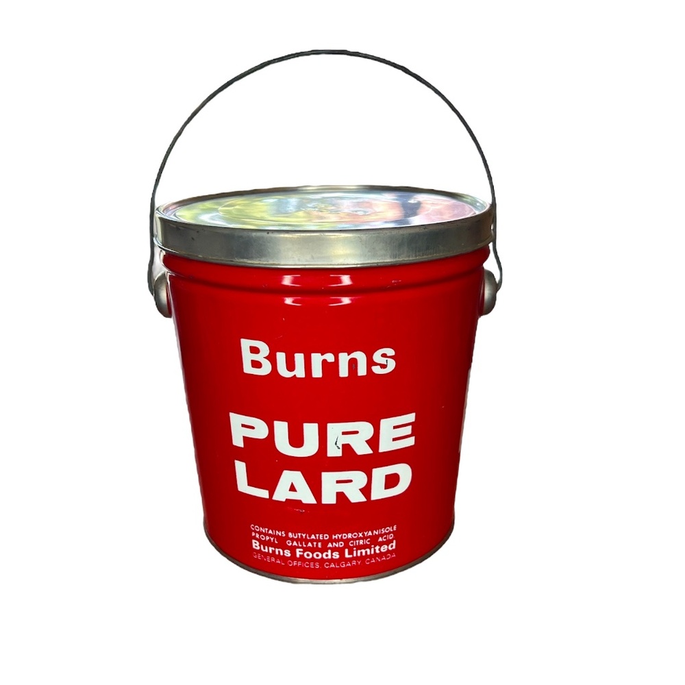 Vintage Mid Century Burns Pure Lard Calgary Canada Red Tin Pail Empty Decor Prop